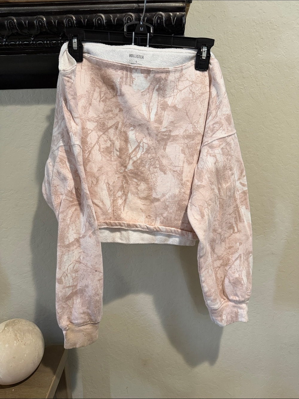 Hollister Light Pink Camo Off Shoulder Cropped Sweatshirt